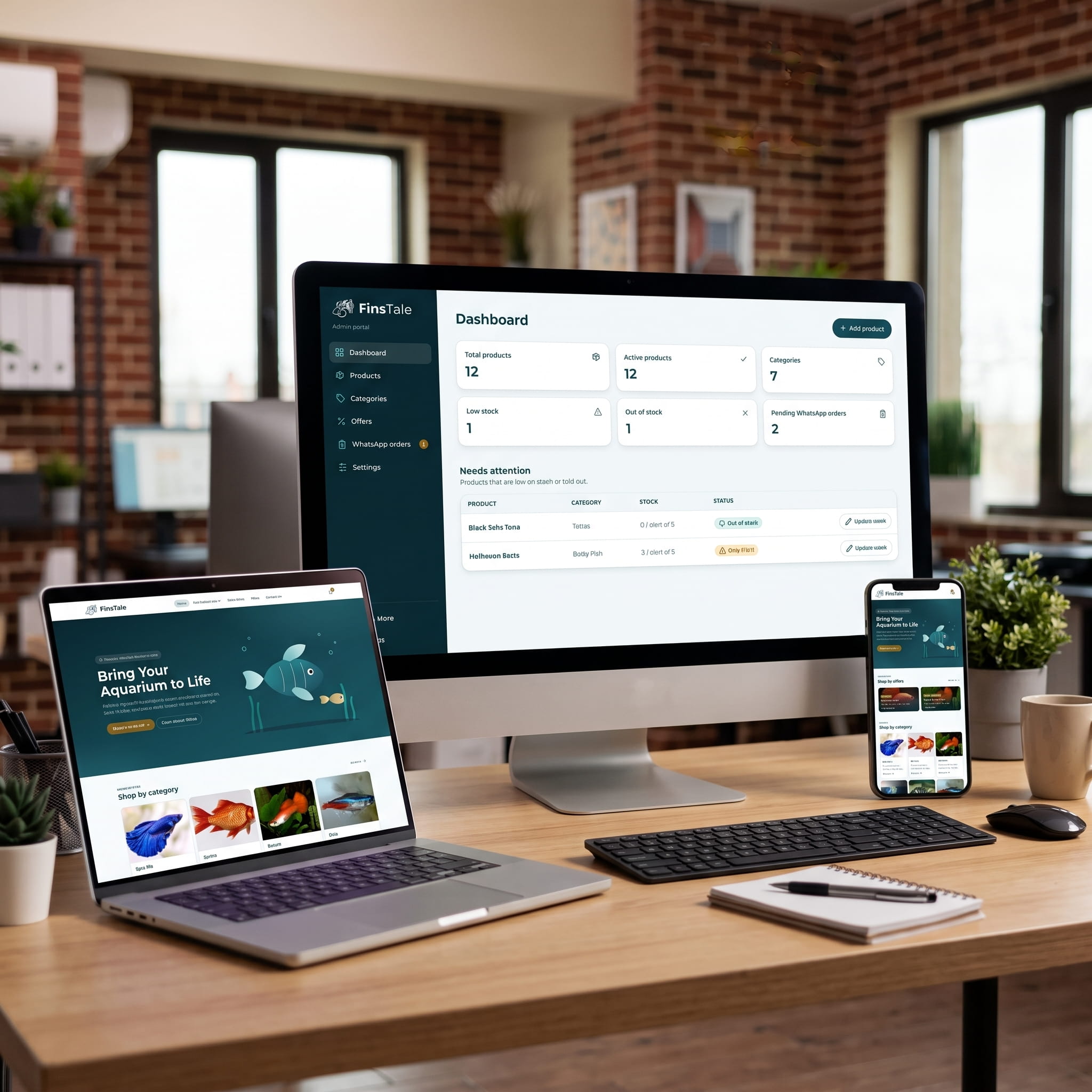 FinsTale Online Store and Website dashboard