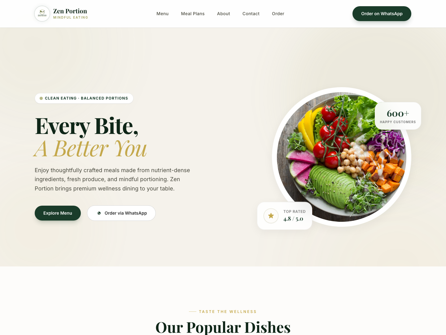 Zen Portion Meal Plans & Menu Platform screenshot